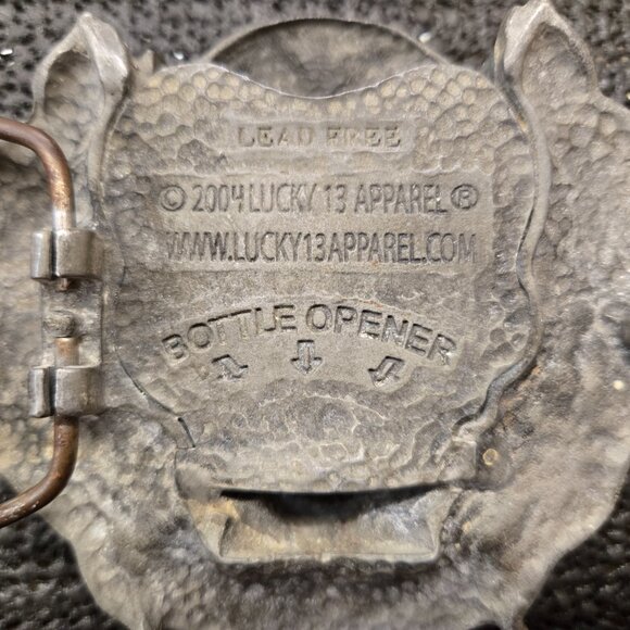 Lucky 13 2004 Belt Buckle Skull Cross Checkered flag with bottle opener - Picture 2 of 2